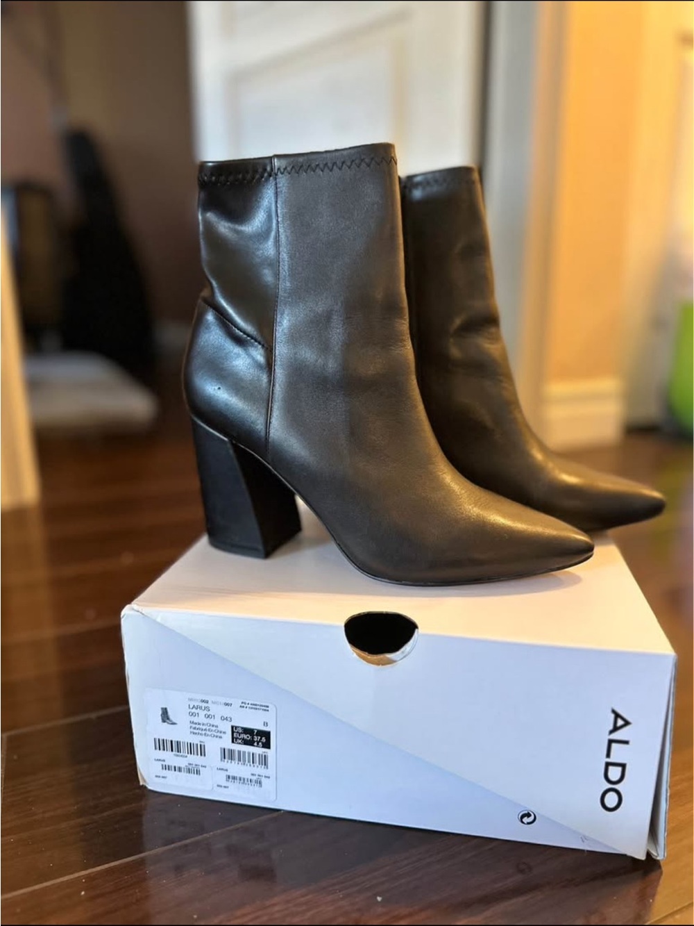 ALDO Black Pointed Toe Block Heel Ankle Boots - Smooth Leather